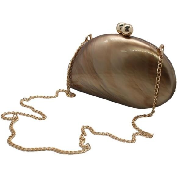 Marbled Acrylic Clutch Bag | Pearl Chain Evening Purse with Unique Ball Closure - Picture 3 of 5